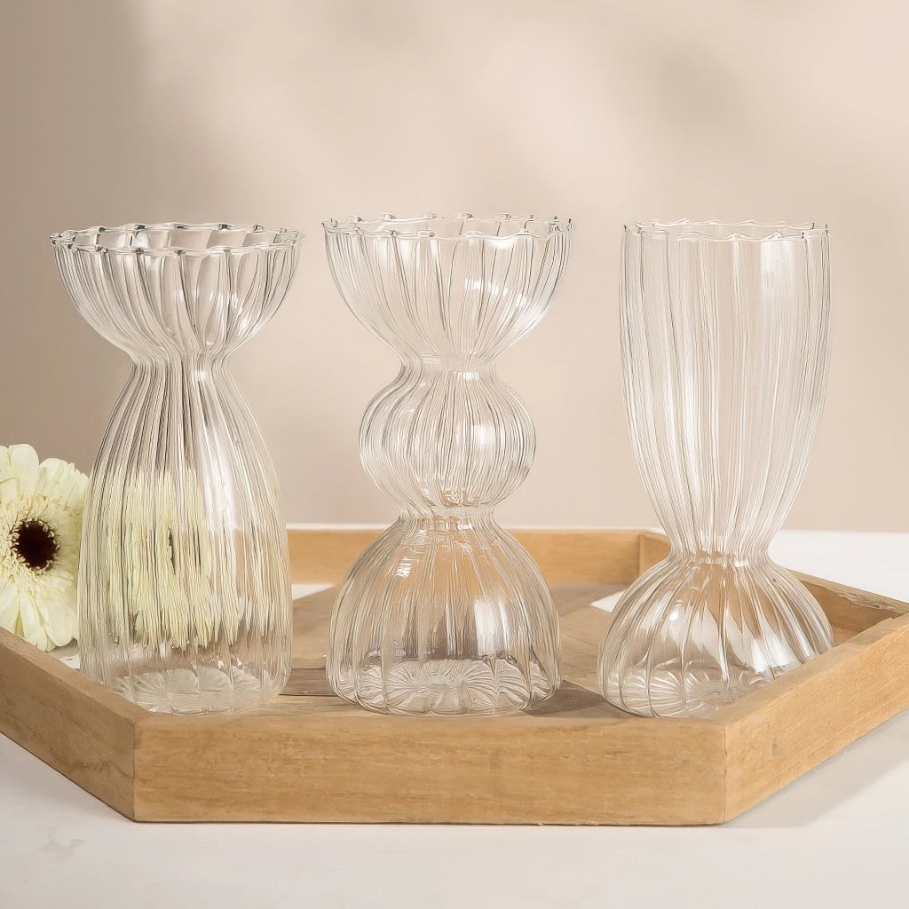 fall aesthetic vintage clear striped glass vase 