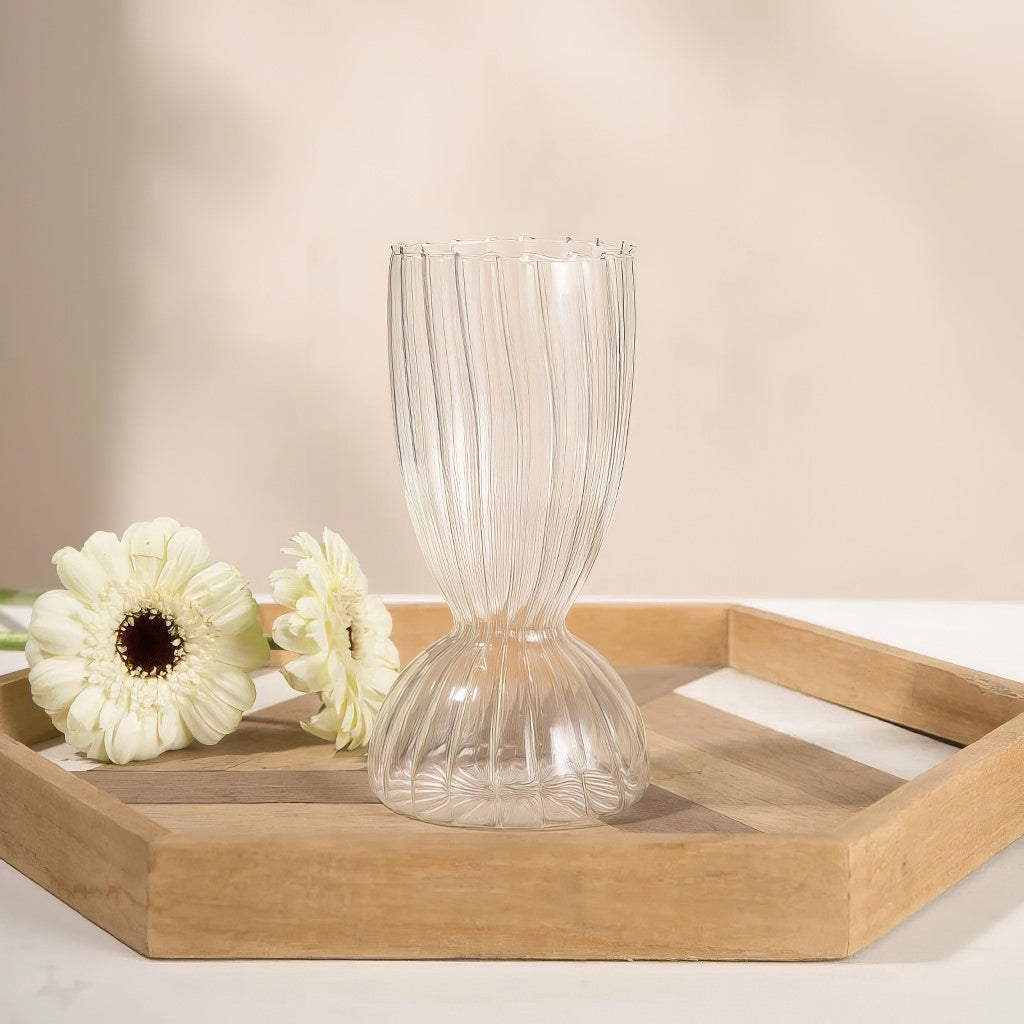 fall aesthetic vintage clear striped glass vase 