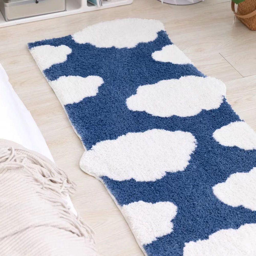 cute white clouds an blue sky print tufted accent bedside rug roomtery