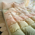 fluffy soft fleece fabric bedding duvet cover set with pastel peachy to sage green gradient color print