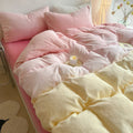 fluffy soft fleece fabric bedding duvet cover set with pastel pink to yellow gradient color print