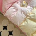 fluffy soft fleece fabric bedding duvet cover set with pastel pink to yellow gradient color print