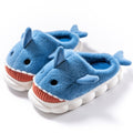 blue plush shark slippers with cartoon design and soft cushioned sole shark slides