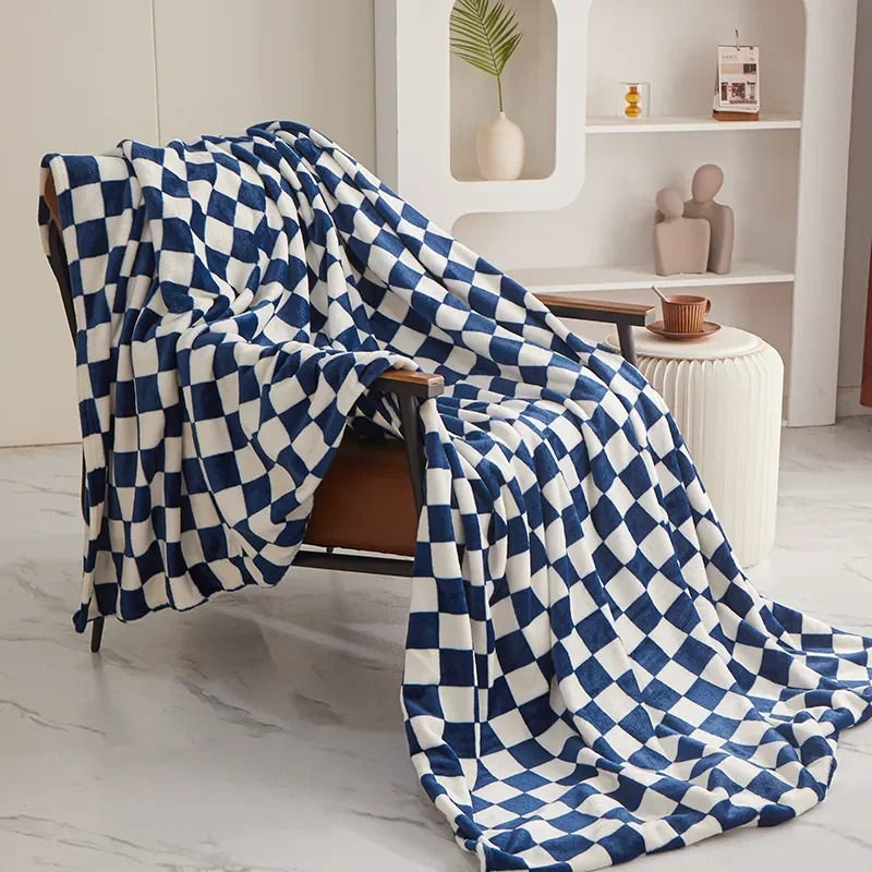 blue and white checkered decorative throw blanket roomtery aesthetic room decor