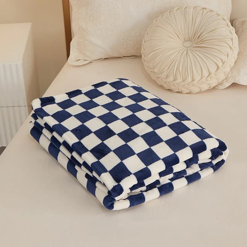 blue and white checkered decorative throw blanket roomtery aesthetic room decor