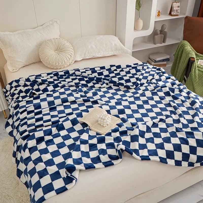 blue and white checkered decorative throw blanket roomtery aesthetic room decor