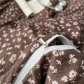 brown floral bedding set with small ivory flowers and soft textured fabric duvet cover