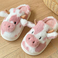 cute and aesthetic furry cow shaped plush house slippers