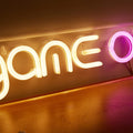 game on yellow and pink acrylic based wall hanging led neon sign roomtery aesthetic room decor