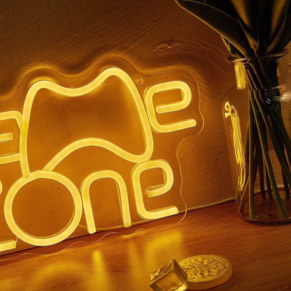 game zone yellow light streaming and blogging wall led neon sign roomtery aesthetic room decor