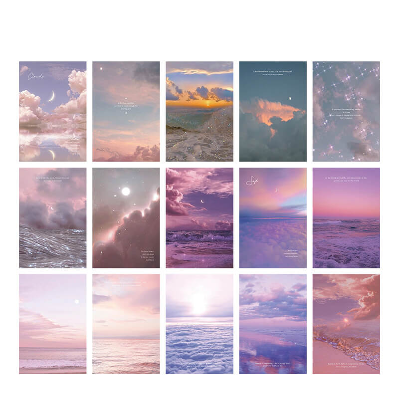 glitter clouds and waves prints wall collage postcards decor roomtery