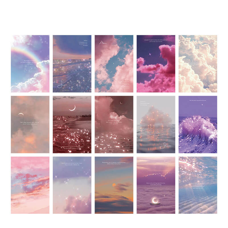 glitter clouds and waves prints wall collage postcards decor roomtery