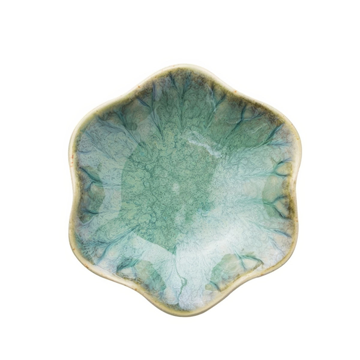 Green ceramic flower shaped jewelry tray