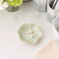 Green ceramic flower shaped jewelry tray