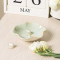 Green ceramic flower shaped jewelry tray