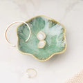 Green ceramic flower shaped jewelry tray