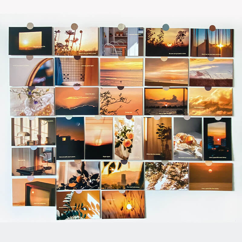golden hour sunset photos wall collage postcard set roomtery