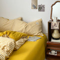 mustard yellow classic gingham print aesthetic bedding duvet cover set