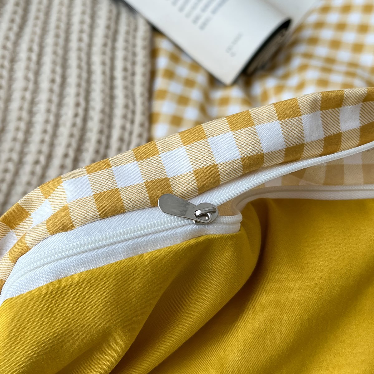 mustard yellow classic gingham print aesthetic bedding duvet cover set