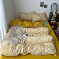 mustard yellow classic gingham print aesthetic bedding duvet cover set