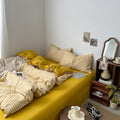 mustard yellow classic gingham print aesthetic bedding duvet cover set