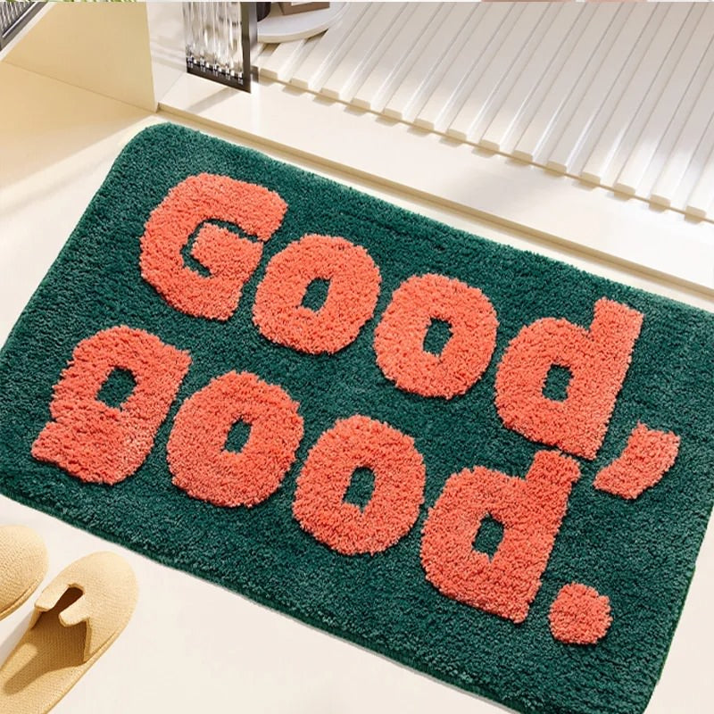 good good script fully soft tufted door mat accent rug roomtery