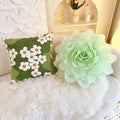bright green grass and white daisies embroidered cushion cover 