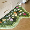 green lawn irregular shaped blooming colorful flowers tufted bedside accent rug