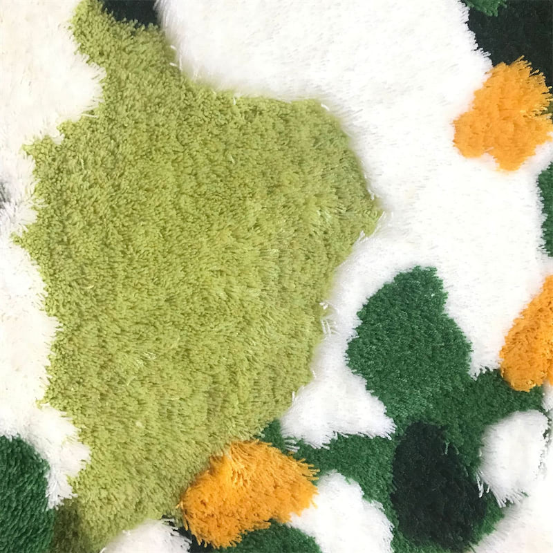 green and yellow moss styled tufted accent rug for aesthetic bedroom roomtery