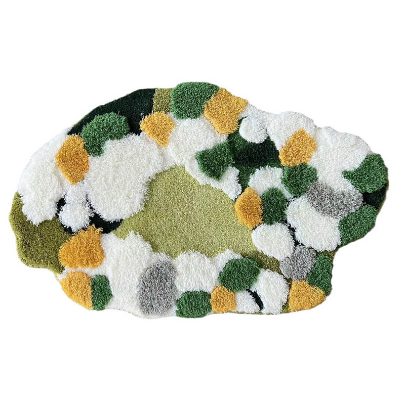 green and yellow moss styled tufted accent rug for aesthetic bedroom roomtery