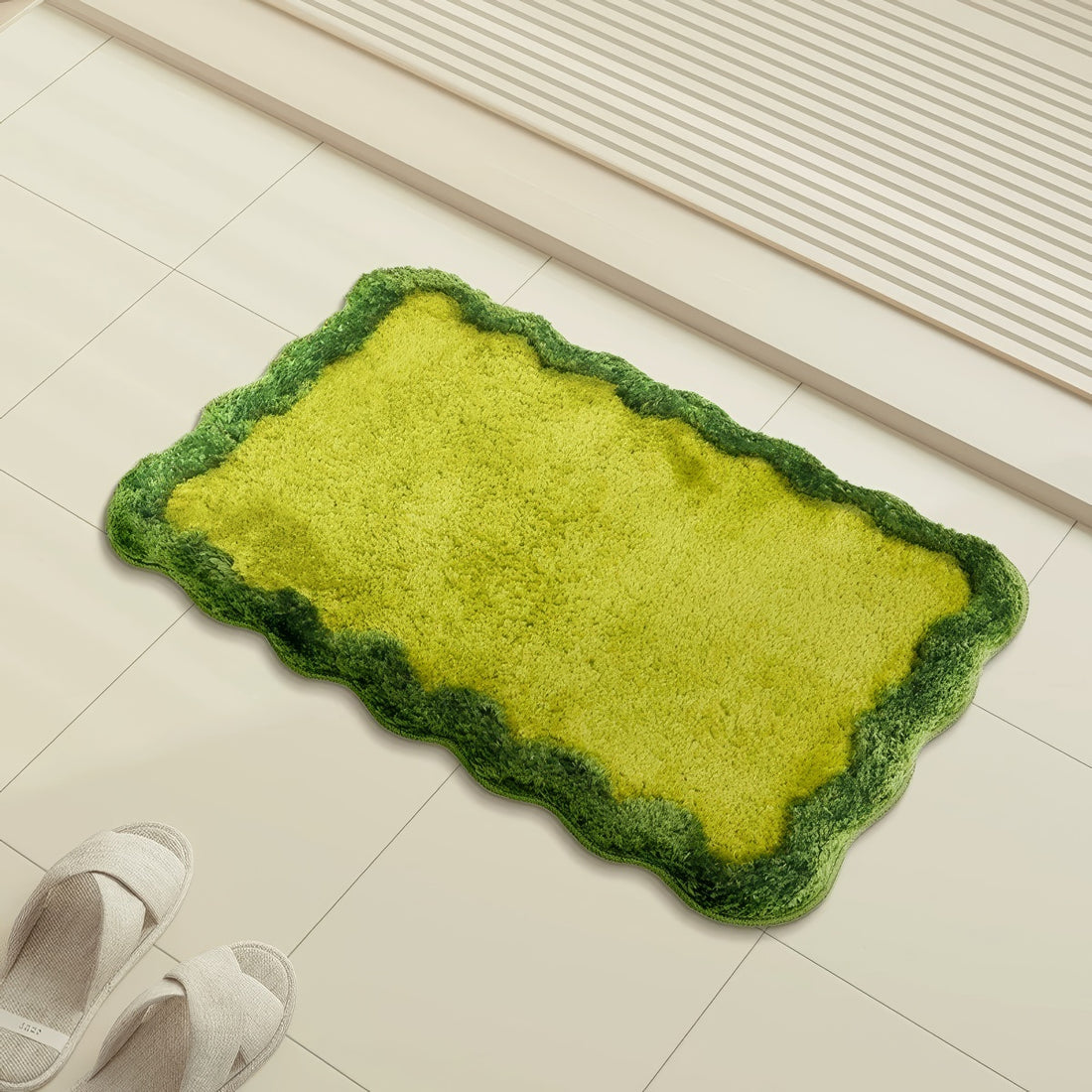 simple green wavy tufted accent rug 
