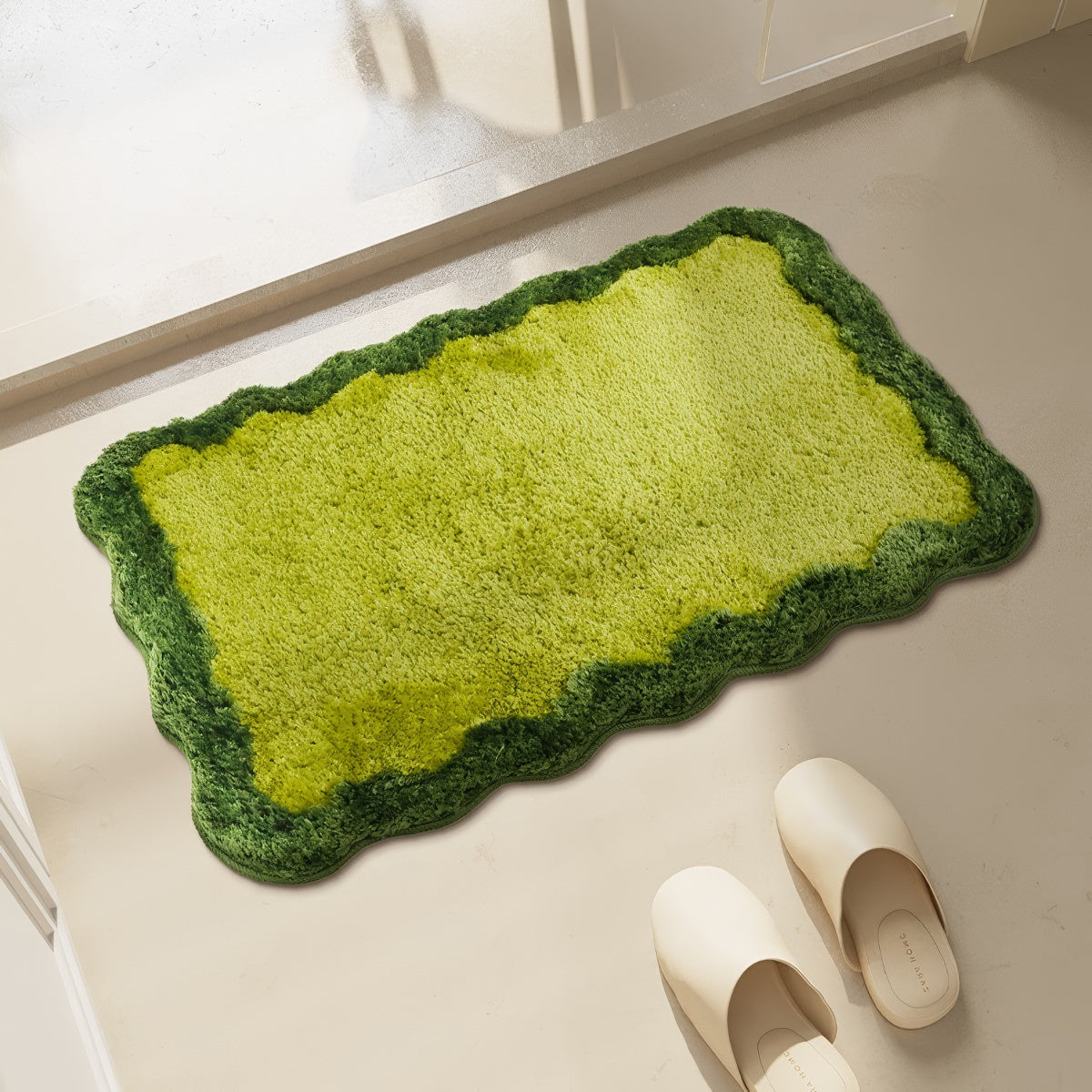 simple green wavy tufted accent rug 