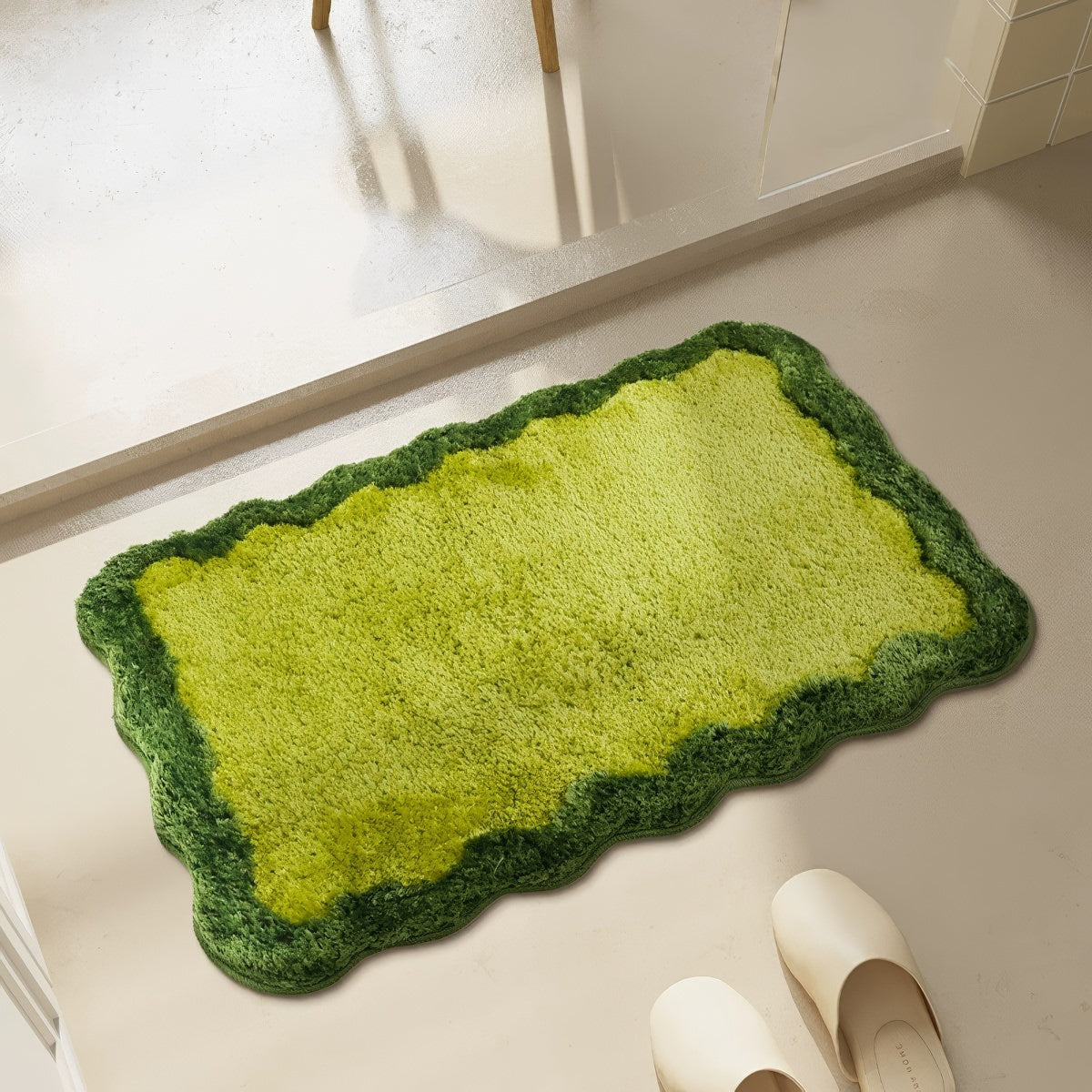 simple green wavy tufted accent rug 