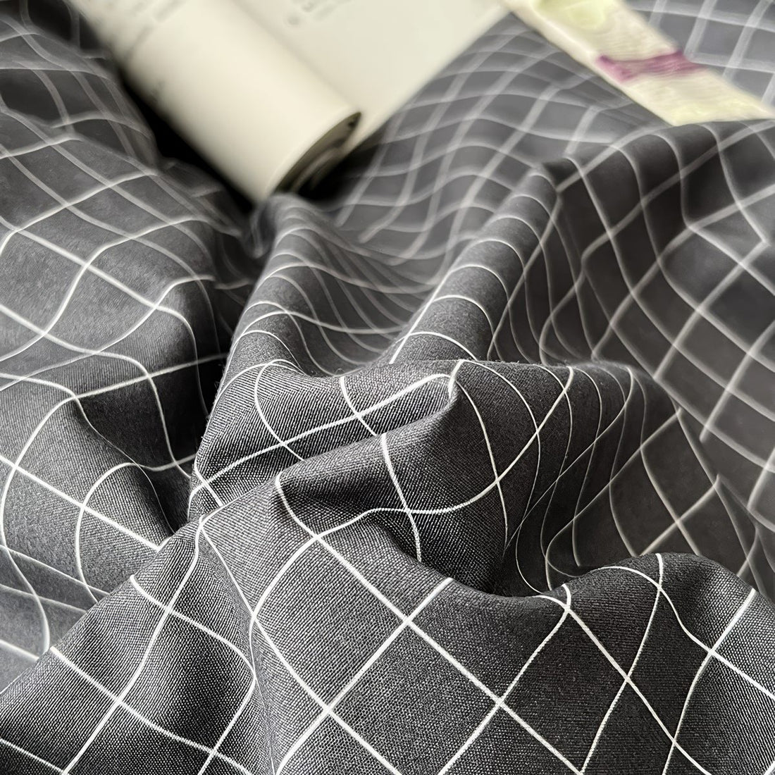 charcoal grey color minimalist aesthetic white grid pattern print duvet cover bedding set