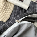 charcoal grey color minimalist aesthetic white grid pattern print duvet cover bedding set