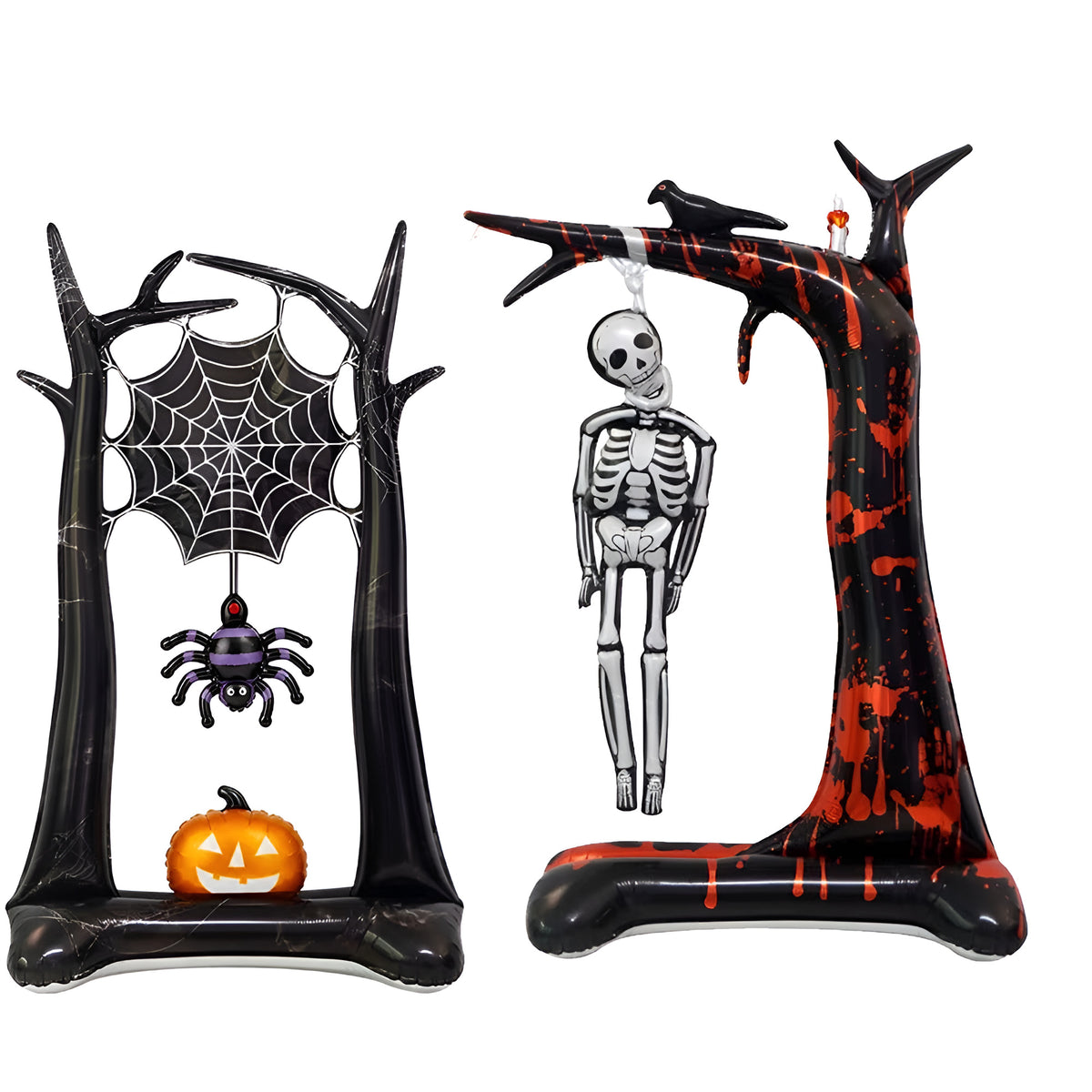 Spooky Halloween Foil Balloons Collection - Spider Web Arch + Hanging Skeleton Tree Set
