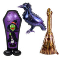 Spooky Halloween Foil Balloons Collection - Witch Coffin + Crow + Broom Set