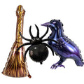 Spooky Halloween Foil Balloons Collection - Broom + Spider + Crow Set