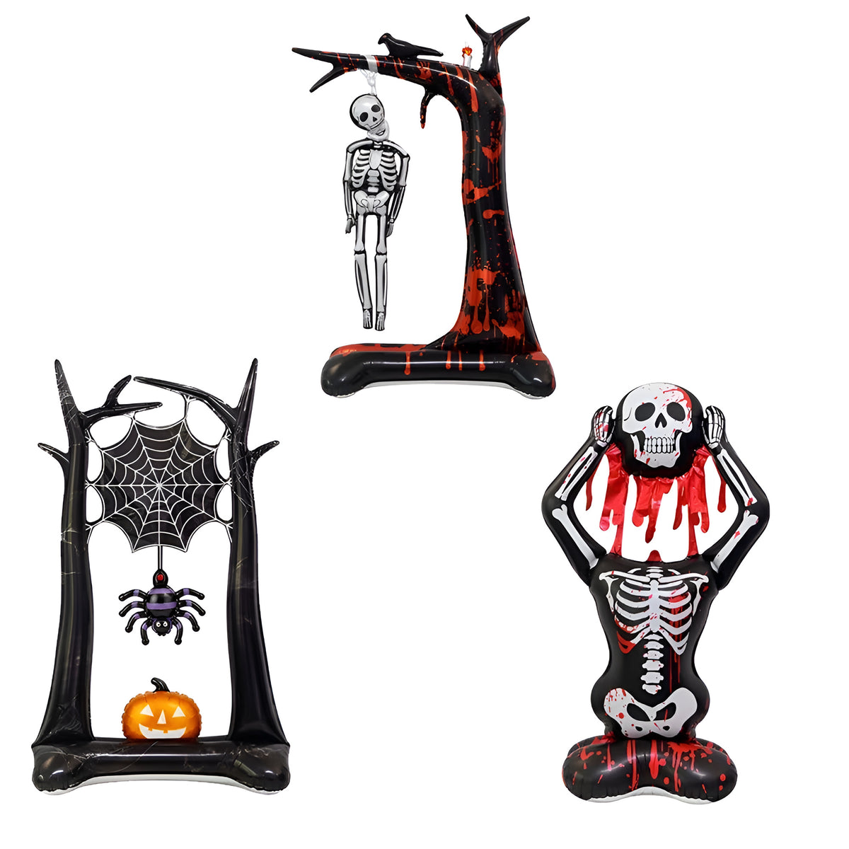 Spooky Halloween Foil Balloons Collection - Skeleton Tree + Web Arch + Screaming Skeleton Set