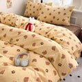 light beige and brown color bedding set with happy kids bears pattern print 
