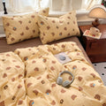 light beige and brown color bedding set with happy kids bears pattern print 