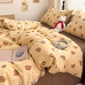 light beige and brown color bedding set with happy kids bears pattern print 
