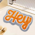 hey script fluffy tufted door mat accent rug roomtery