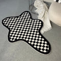 irregular blob shaped checkered pattern print accent rug