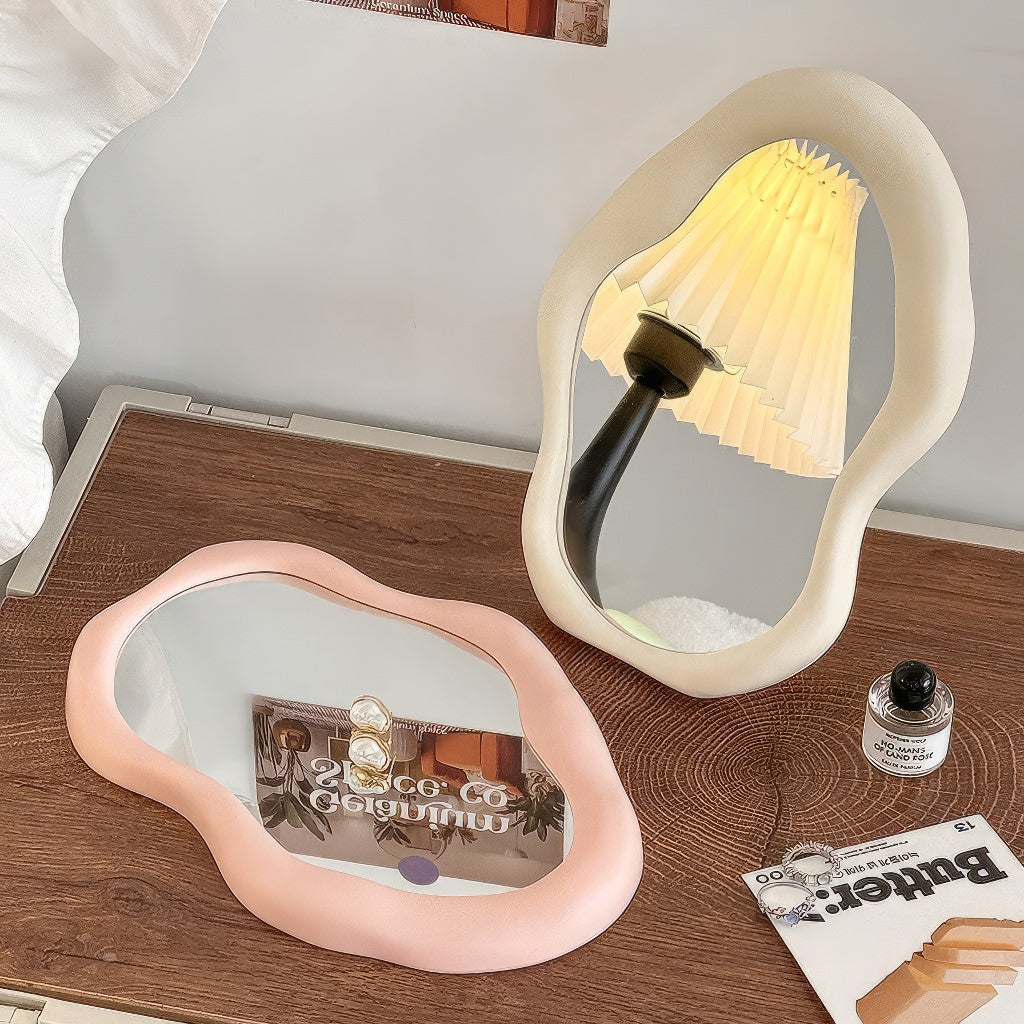 irregular curvy aesthetic makeup table mirror rommtery