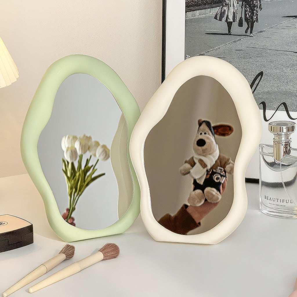 irregular curvy aesthetic makeup table mirror rommtery