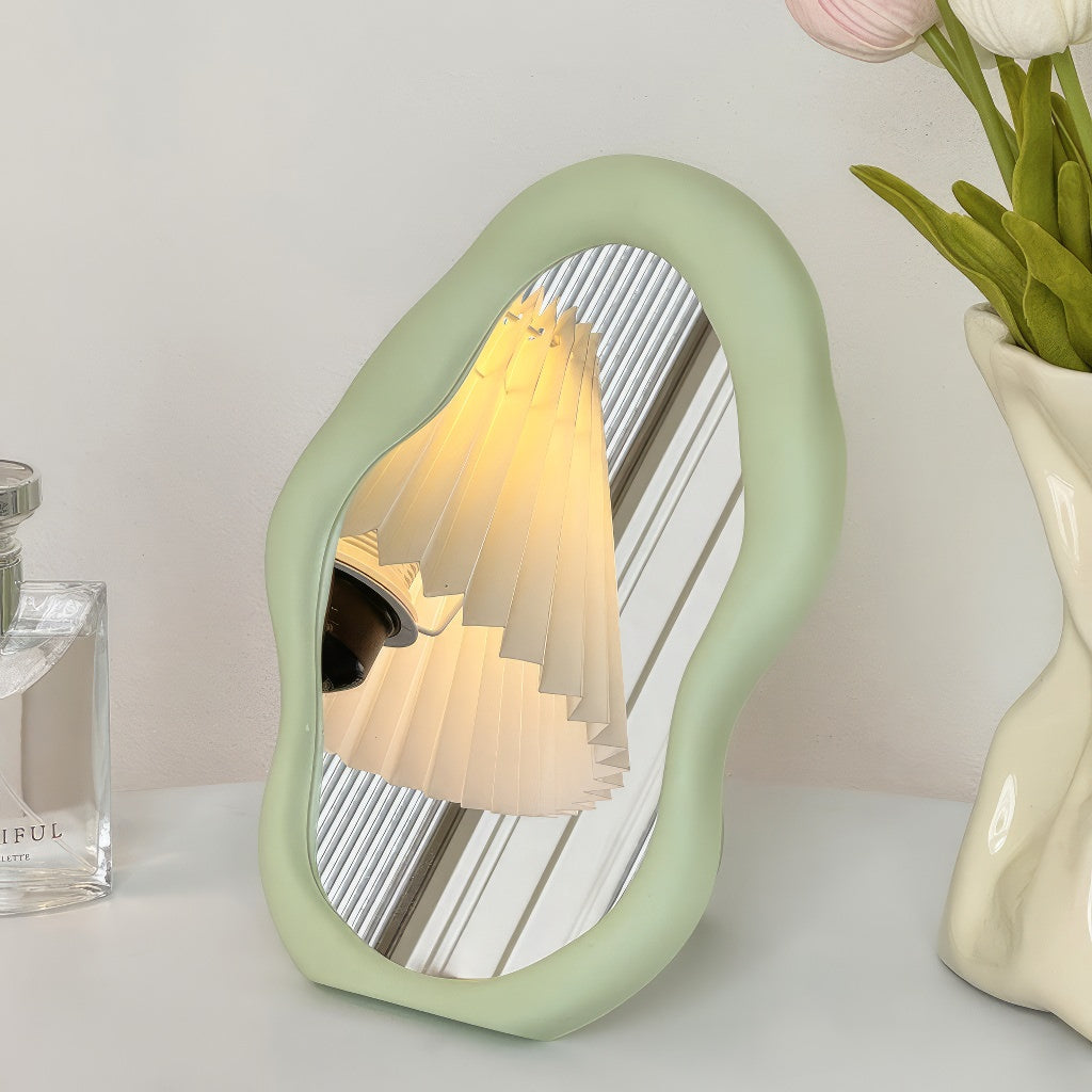 irregular curvy aesthetic makeup table mirror rommtery