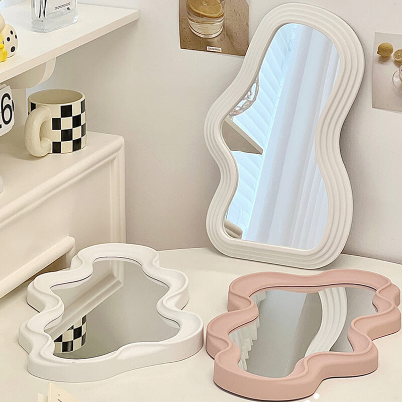 wavy irregular curvy wall mirror in danish pastel aesthetic decor roomtery