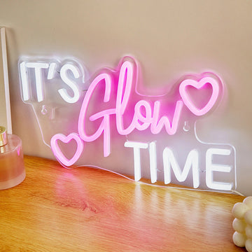 it's glow time pink and white led light wall neon sign 
