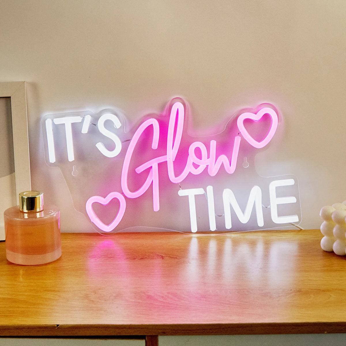 it's glow time pink and white led light wall neon sign 